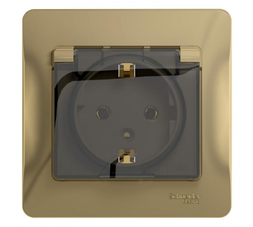 Glossa Титан Розетка с заземлением со шторками с крышкой, IP20 (в сборе с рамкой)  GSL000446  SE