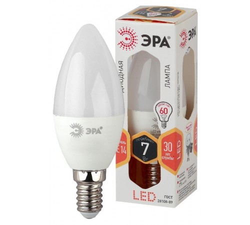 Лампа светодиодная LED 7Вт E14 220В 2700К B35 свеча  Б0020538  ЭРА