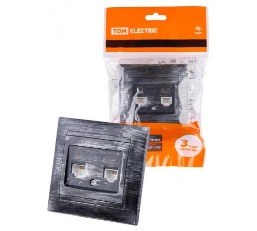 Розетка телефонная RJ11 + компьютерная RJ45 старинное серебро "Лама"  SQ1815-0660  TDM