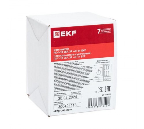 Переключатель кулачковый ПК-1-13 25А 3P "0-1" EKF PROxima  pk-1-13-25  EKF