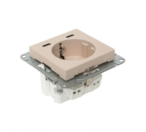 Механизм розетки с USB-C - 2шт, 16А, с заземлением, со шторками, кремовый Эпика  UP1-SOI-111-2USBC EKF