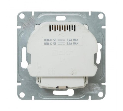 Механизм розетки с USB-C - 2шт, 16А, с заземлением, со шторками, кремовый Эпика  UP1-SOI-111-2USBC EKF