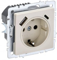 BRITE Розетка с заземлением со шторками 16А с USB A+C 18Вт РЮш11-1-БрКр бежевый  BR-R14-16-U22-018-K10  IEK