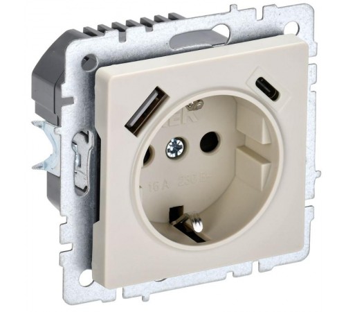 BRITE Розетка с заземлением со шторками 16А с USB A+C 18Вт РЮш11-1-БрКр бежевый  BR-R14-16-U22-018-K10  IEK