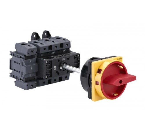 Выключатель-Разъединитель 4P 125A IP20 с красной выносной рукояткой на дин-рейке/плате с замком  MSD125440R  SE