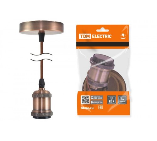 Патрон Е27 с подвесом 1 м, металлический "Лофт", медь  SQ0335-0072  TDM