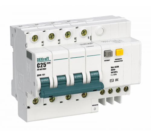 Выключатель автоматический дифференциального тока ДИФ-101 4п 40А C 300мА тип AC (8 мод)  15047DEK  DEKraft