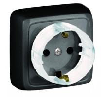 Розетка открытой установки, одноместная, с заземляющим контактом, со шторкой, с изолирующей пластиной, цвет черный  РА16-174-08  HEGEL