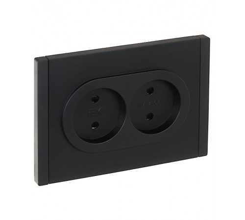 FORTE&PIANO Розетка 2-я без заземления, со шторками безвинтовое крепление 10А FP125 черный  FP-R23-10-1-K02  IEK