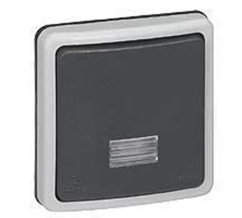 Plexo Серый Выключатель 1-клавишный кнопочный с подсв. встраиваемый 10А  IP66  090482  Legrand