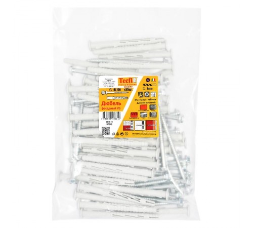 Дюбель фасад. с шурупом шест.гол. с шлицем TORX прессшайба 8x100 (35 шт) - пакет  147648  Tecfi