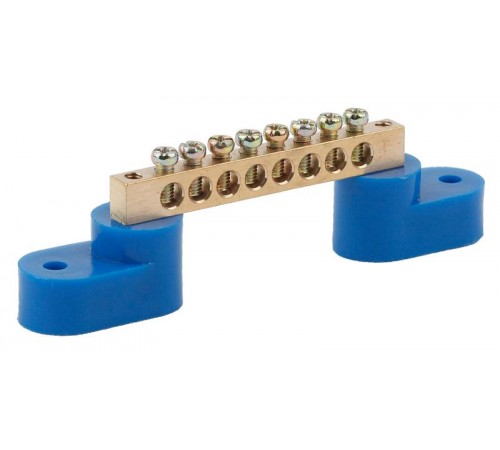 Шина N "ноль" на двух угловых изоляторах ШНИ-6х9-8-У2-синий NO-222-56  Б0033436  ЭРА