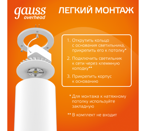 Светильник светодиодный декоративный бытовой HD012 12W (белый золото) 3000K 79x200мм  HD012  Gauss