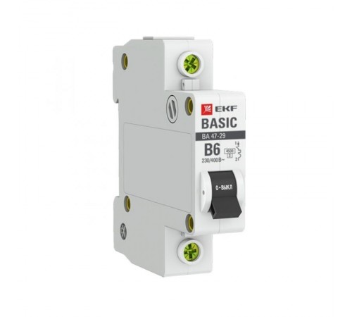 Выключатель автоматический однополюсный 1P 6А (B) 4,5кА ВА 47-29 EKF Basicmcb4729-1-06-BEKF