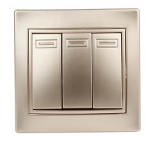 1-106-04 Intro Выключатель тройной, 10А-250В, IP20, СУ, Plano, шампань  Б0030051  Intro