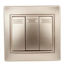 1-106-04 Intro Выключатель тройной, 10А-250В, IP20, СУ, Plano, шампань  Б0030051  Intro