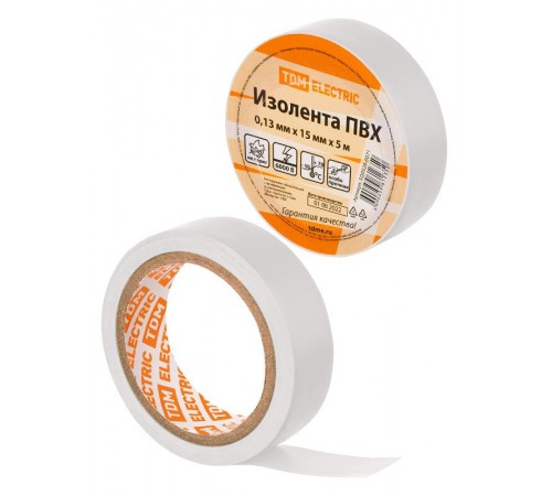 Изолента ПВХ 0,13х15мм Белая 5м  SQ0526-0071  TDM