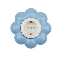 Розетка одноместная HAPPY Цветок скрытой установки, с заземлением и защитными шторками, белая/голубая  KR-78-0628  Kranz