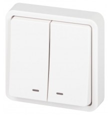 Выключатель 2-клавишный с подсветкой ЭРА Эксперт 11-1525-01 IP55, 10АХ-250В, СУ, Белый  Б0063304  ЭРА