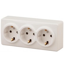 Розетка 11-2208-02  3х2P+E Schuko, 16АХ-250В, ОУ, Эксперт, Слоновая кость Б0020701  ЭРА