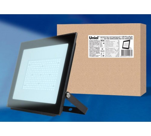 Прожектор светодиодный 200вт 6500К ULF-F20-200W/6500K IP65 195-250В BLACK  UL-00005159  Uniel