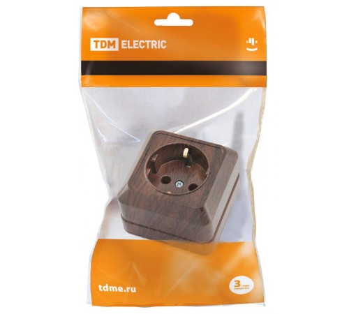 Розетка 2П+З открытой установки IP20 16А, бук "Ладога"   SQ1801-0034  TDM