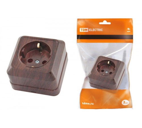 Розетка 2П+З открытой установки IP20 16А, бук "Ладога"   SQ1801-0034  TDM