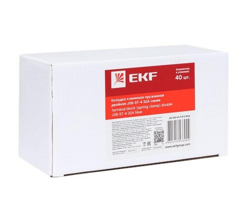 Колодка клеммная пружинная двойная JXB-ST-4 32А синяя EKF  plc-jxb-st-4-4-2-blue  EKF