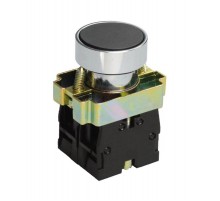 LAY5-ВА25, чёрный, 1НО+1НЗ, цилиндр, хром, без подсветки, d22мм, выключатель кнопочный  (ЭТ)  ET012084  Электротехник