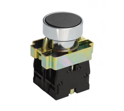 LAY5-ВА25, чёрный, 1НО+1НЗ, цилиндр, хром, без подсветки, d22мм, выключатель кнопочный  (ЭТ)  ET012084  Электротехник