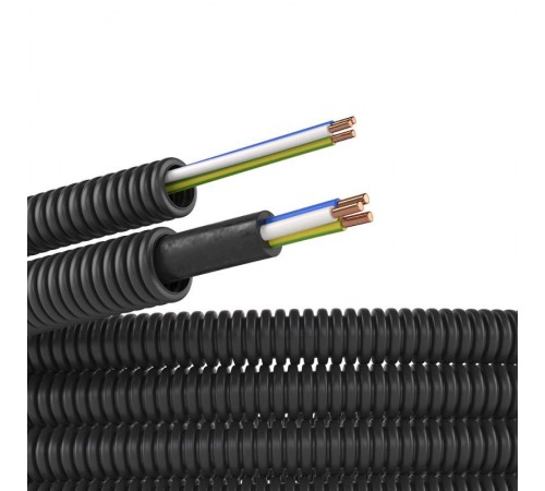 Труба гибкая гофрированная ПНД 16мм с проводом 3*2,5ПВ-1 (ПуВ) РЭК "ГОСТ+" (50м) черный  7V71650  DKC