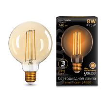 Лампа светодиодная Black LED Filament G95 E27 8W Golden 740lm 2400К  105802008  Gauss