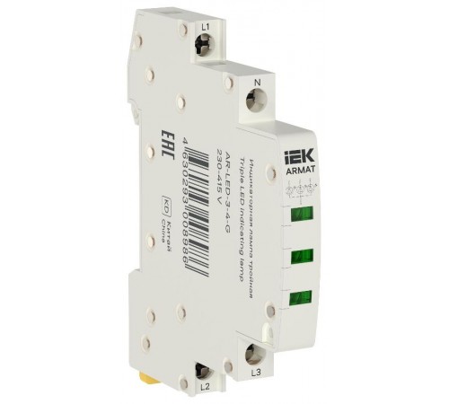 ARMAT Лампа индикаторная тройная LED 230-415В AC зеленая  AR-LED-3-4-G  IEK