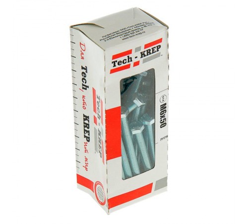 Болт DIN933 с шестигранной головкой оцинк. М6х50 (40 шт) - коробка с ок. Tech-Kr ( 0,447 кг)  105205  Tech-KREP