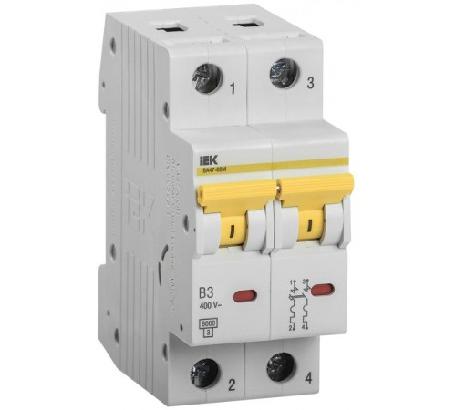 Выключатель автоматический двухполюсный ВА47-60M 2Р 3А 6кА B KARAT  MVA31-2-003-B  IEK