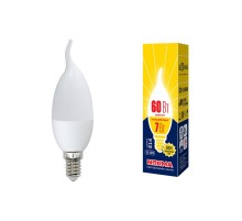 Лампа светодиодная LED-CW37-7W/NW/E14/FR/NR LED. "свеча на ветру", матовая. Серия Norma. 4000K  UL-00003800  Volpe