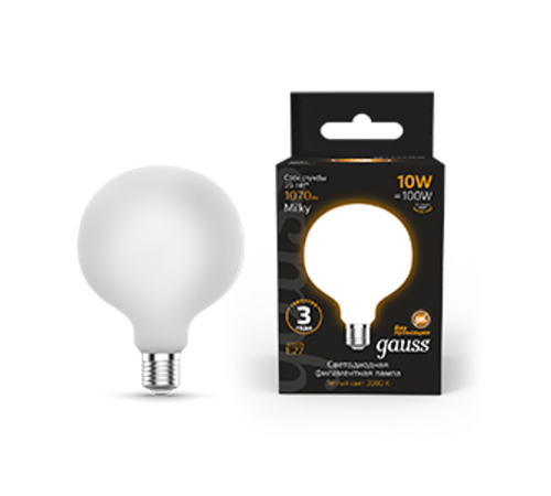 Лампа светодиодная Filament G95 10W 1070lm 3000К Е27 milky LED 1/20  189202110  Gauss