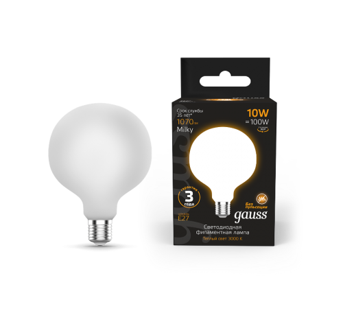 Лампа светодиодная Filament G95 10W 1070lm 3000К Е27 milky LED 1/20  189202110  Gauss