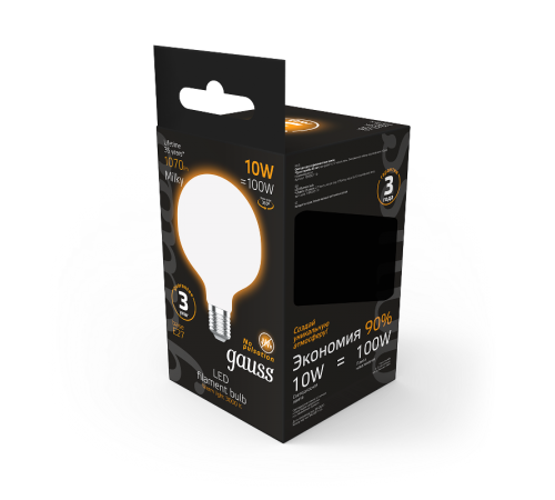 Лампа светодиодная Filament G95 10W 1070lm 3000К Е27 milky LED 1/20  189202110  Gauss