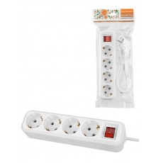 Удлинитель 4 гнезда, 1,5 метра, с/з, выкл., 10 А, 2400 Вт, белый, НАРОДНЫЙ  SQ1303-1105  TDM
