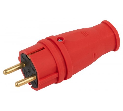 Вилка VX10-R-IP44 каучуковая c заземлением 16А IP44 прямая красная  Б0055415  ЭРА