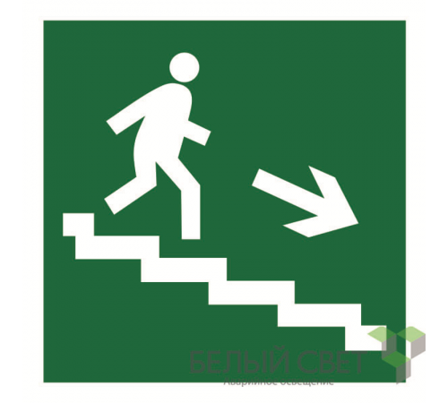 Знак безопасности BL-2020B.E13"Напр. к эвакуац. выходу по лестн. вниз (прав.)"  a21286  Белый свет