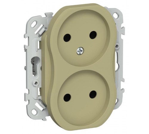 FLITE Розетка 2-ая без заземления без шторок 10А РС02-0-ФлО оливковый  FI-R20-10-K26  IEK