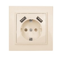 Минск Розетка 1-местная СП с/з 16А бежевая с защ. штор. с 2 USB 2,1А  ERR16-028-200-2USB  EKF