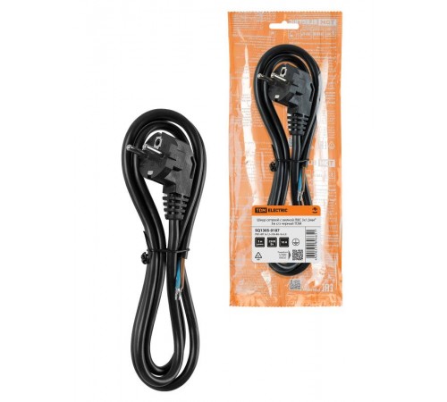 Шнур сетевой с вилкой ПВС 3x1,5мм 3м с/з черный  SQ1305-0187  TDM