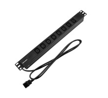 Блок распр. питания для 19" шкафов, гор., 8 розеток C13, 10A, без выкл, алюм корп, шнур 2м, вилка C14  04-0304-1  REXANT