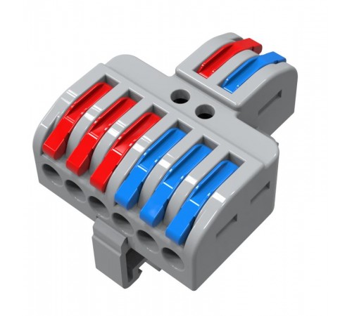 Клемма СМК 2х3D 2 полюса на DIN-рейку (0,08-4 мм) (1 ввод, 3 вывода на полюс) серая (25 шт/уп)  07-5281  REXANT