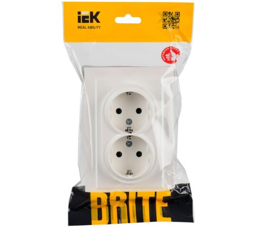 BRITE Розетка 2-ая с заземлением без шторок 16А в сборе РС12-3-БрЖ жемчужный   BR-R21-16-K36-F  IEK