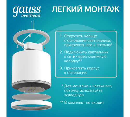 Светильник светодиодный декоративный бытовой с рассеивателем HD024 10W (белый) 4100K 88х75мм  HD024  Gauss