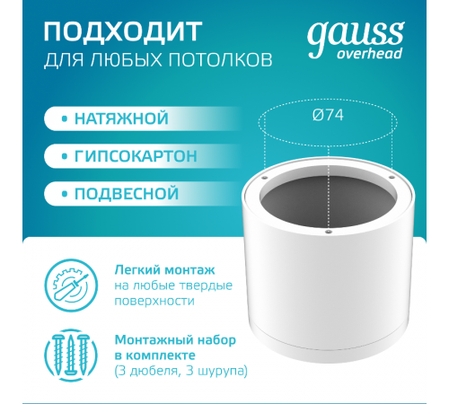 Светильник светодиодный декоративный бытовой с рассеивателем HD024 10W (белый) 4100K 88х75мм  HD024  Gauss